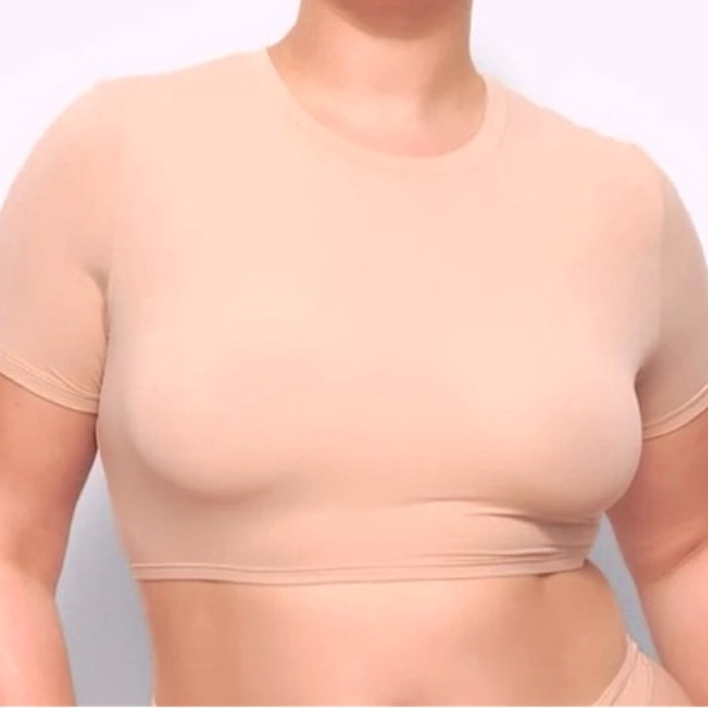 😍 NWT New SKIMS Fits Everybody Band Neutral Short Sleeve Crop Top 2X Beige